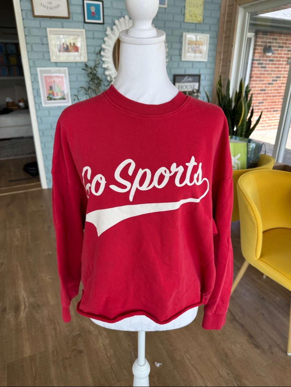 Favorite Daughter Red Crewneck Sweatshirt with White 'Go Sports' Graphic
